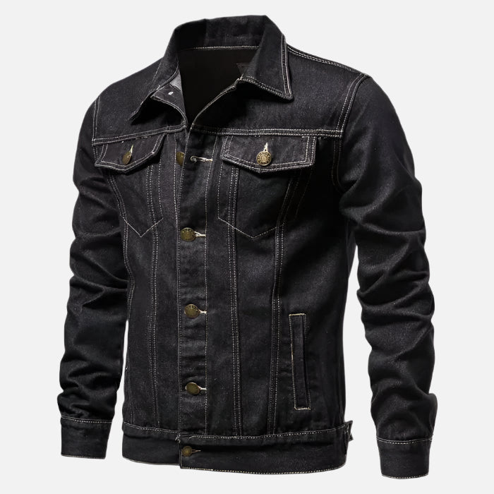 Jaqueta Jeans Masculina Strauffen SF185, com design clássico, perfeita para ocasiões casuais ou formais com conforto e estilo atemporal.